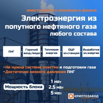 Утилизатор ПНГ для генерации электроэнергии